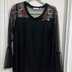 Black Sheer Top with Colorful Embroidery